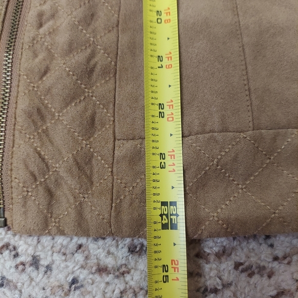 Dressbarn Faux Suede Jacket Womens Sz M Brown Tan Full Zip Blazer Lined Neutral - Picture 10 of 16